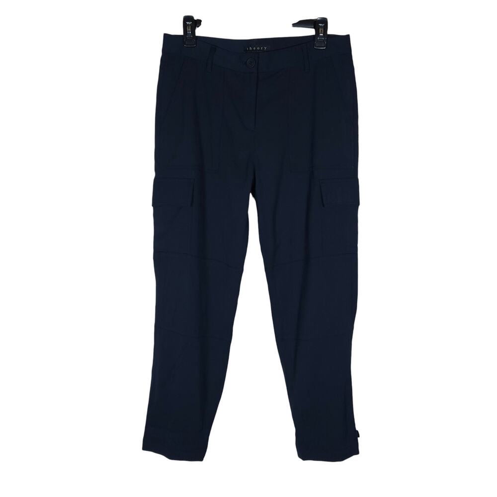 Theory Womens Cargo Pants 6 Navy Blue Cropped Tapered High Rise Stretch Casual